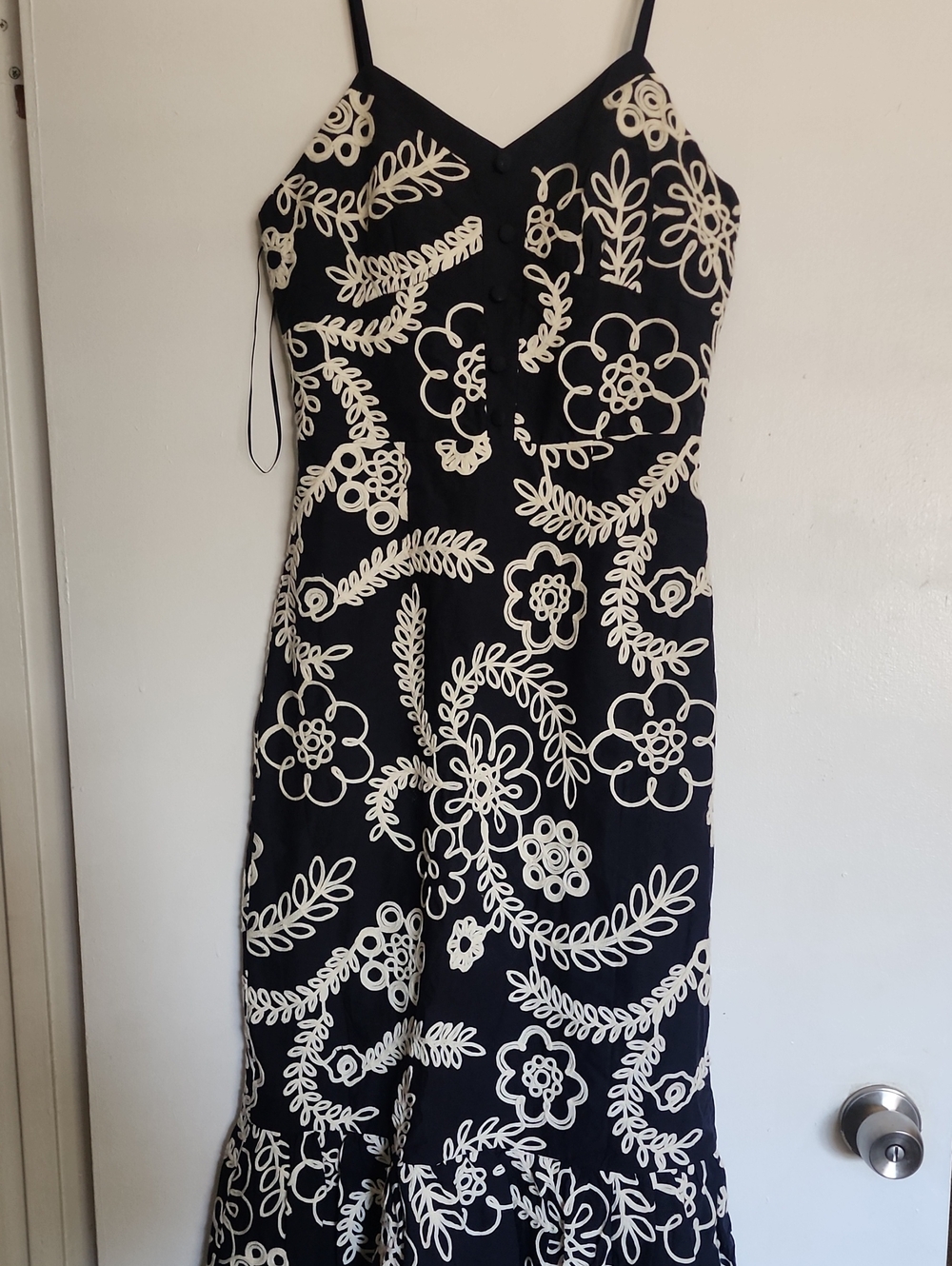 Black Maxi Slip Dress with Cream Floral Embroidery